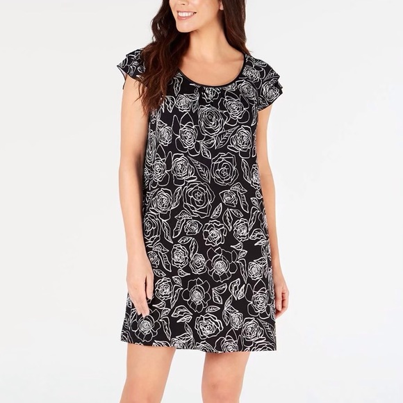 CHARTER CLUB FLUTTER SLEEVE KNIT NIGHTGOWN IN CLASSIC BLACK - Picture 3 of 7